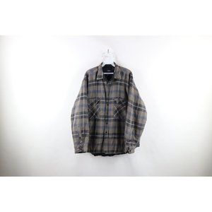 Vintage 90s Five Brother Mens Large Distressed Flannel Button Shirt Jacket Plaid
